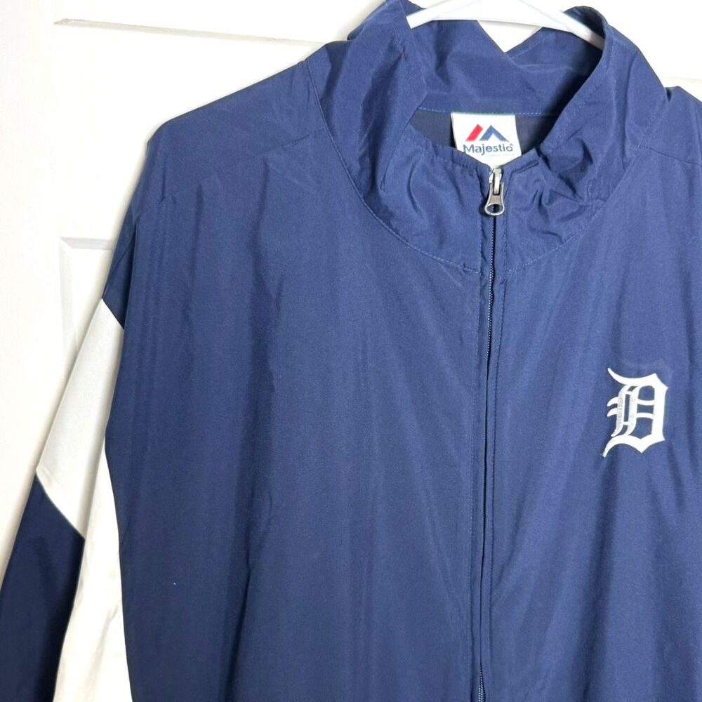Detroit Tigers Majestic Mens XL Windbreaker Jacket Navy Orange Full Zip MLB Coat